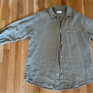 MATE the Label Oversized Linen Long Sleeve Shirt in Sage / Size S